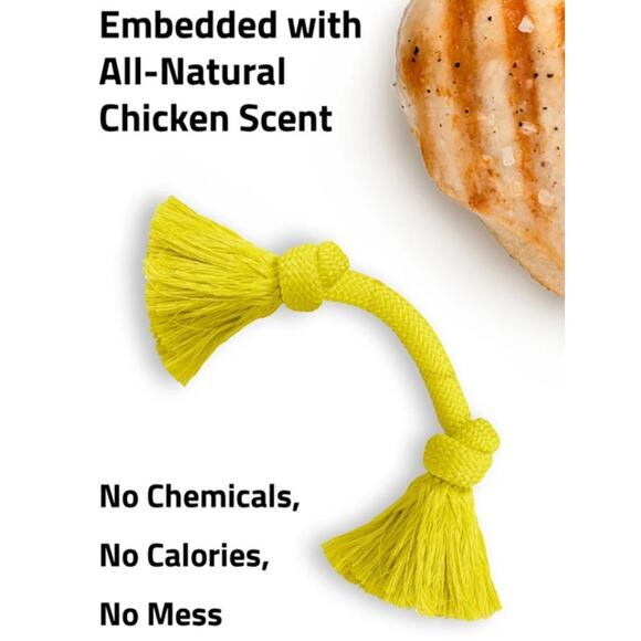 Playology Dri-Tech Rope, Chicken Scented Yellow Dog Toy for Small Dogs - Picture 1 of 9